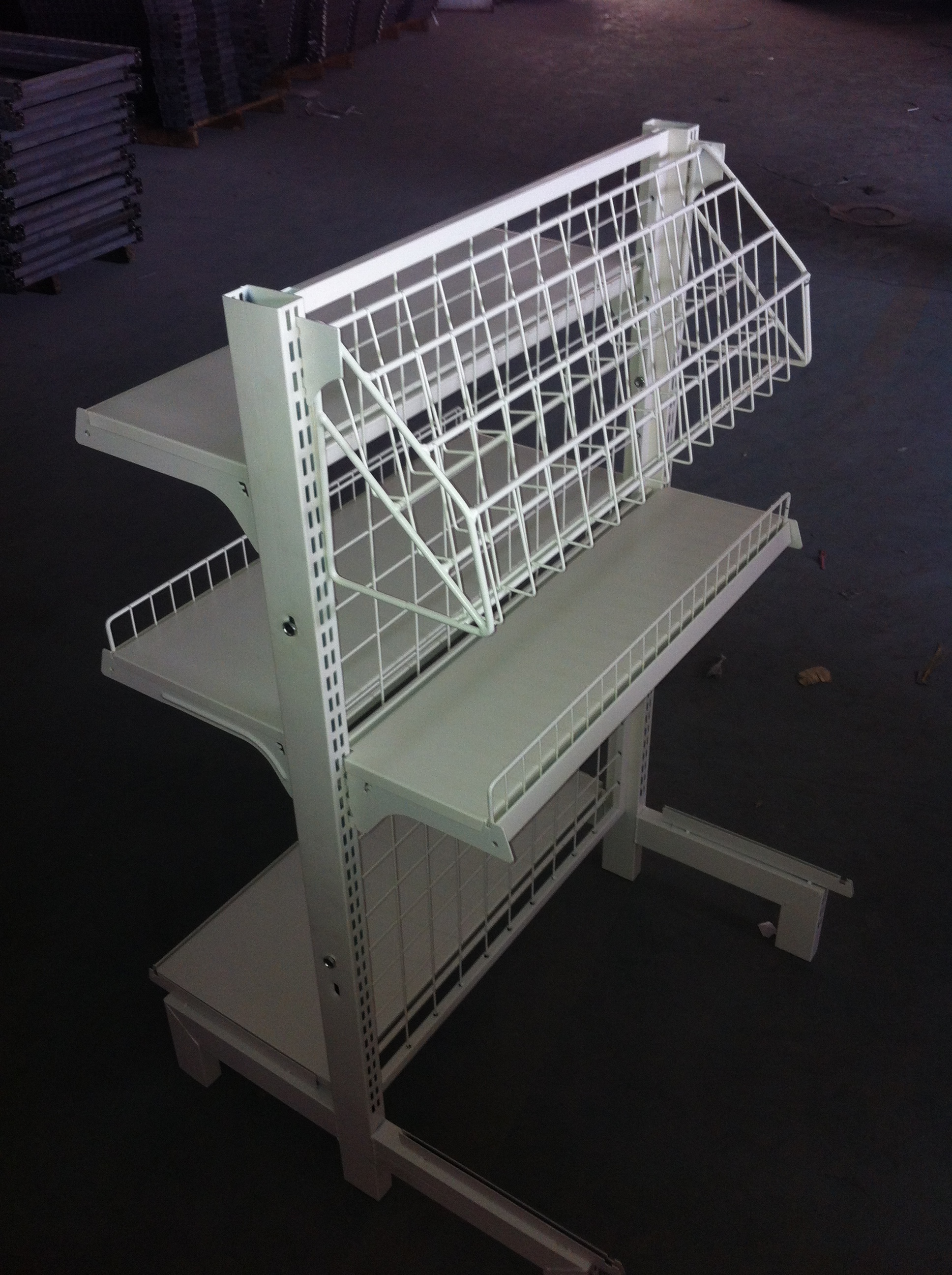 Wire Mesh Back Panel Island Double Sided Convinient Store Rack